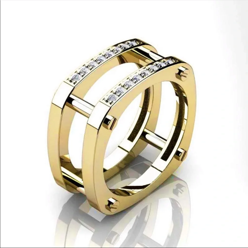 New 925 Silver Double Layer Men Women Diamond Ring - Picture 1 of 1